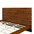 Mid Century Modern Solid Wood Bed Frame King Size Platform Bed With Six Piece Headboard Design, No Box Spring Needed, Brown King Brown Pine