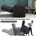 Dual Motor Heat Massage Infinite Position Up To 350 Lbs Electric Power Lift Recliners With Power Remote, Medium Firm And Heavy Duty, Grey White Metal Primary Living Space Heavy Duty Pine Grey Chenille Power Remote Medium Firm Cushion Back American Design