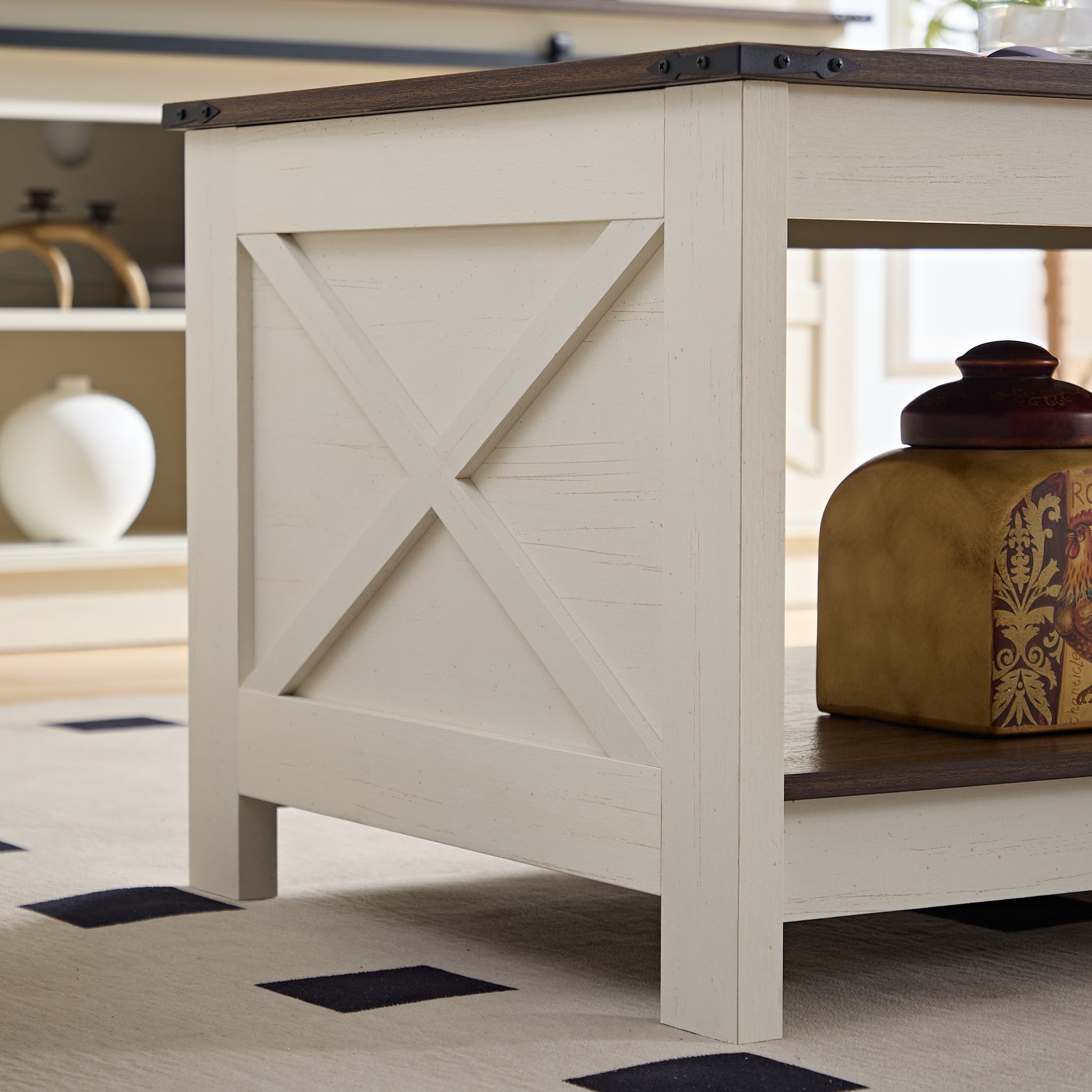 Coffee Table, Farmhouse Coffee Table With Storage Space, Rural Wooden Cocktail Table, Rectangular Coffee Table, Suitable For Living Room, Semi Open Storage Compartment Walnut Mdf