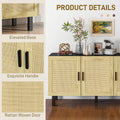Homcom Sideboard Buffet Cabinet, Kitchen Cabinet, Coffee Bar Cabinet With 3 Rattan Doors And Adjustable Shelves, Black And Natural Black Natural Particle Board