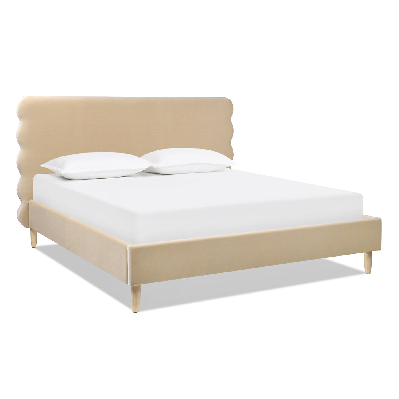 Stockholm Modern Wavy Headboard Platform Bed, King, Fawn Brown Performance Velvet King Brown Wood Foam Velvet Velvet