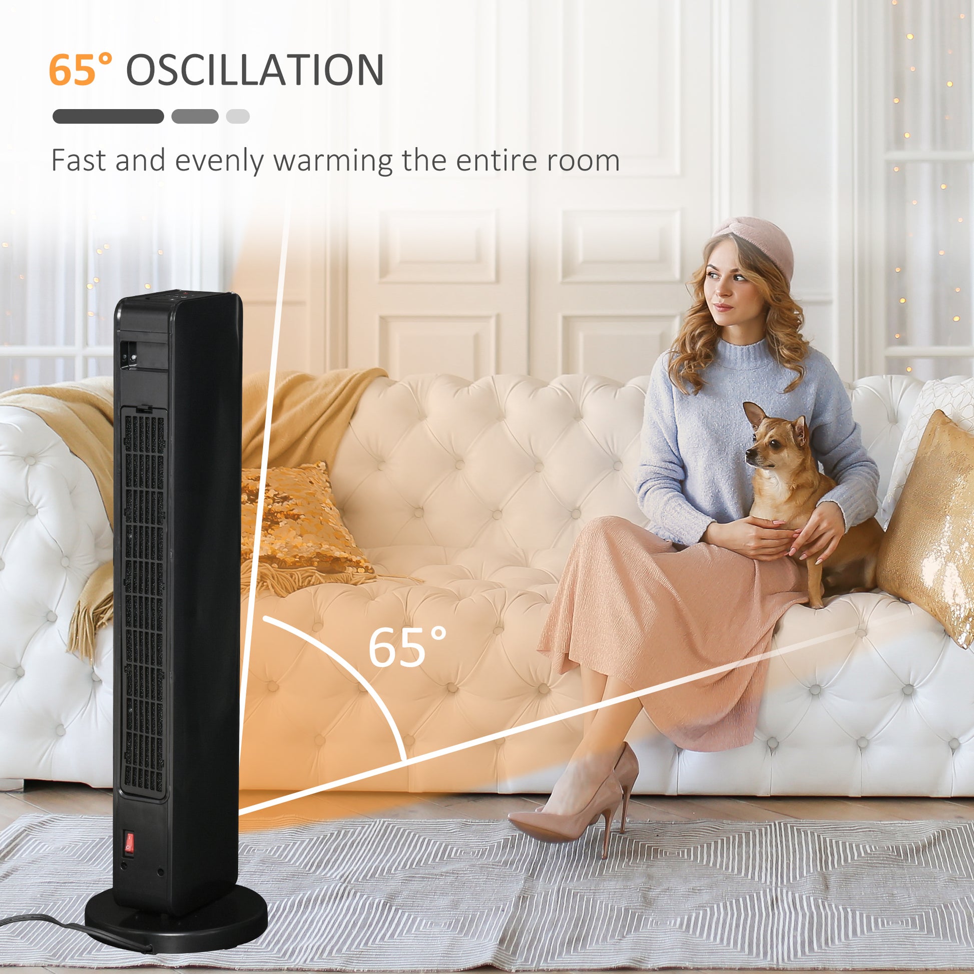 Homcom 2 In 1 Portable Electric Tower Heater, Oscillating Space Heater For Indoor Use With Remote Control, 8H Timer, Three Heating Modes High, Low, Fan , 750W 1500W, Black Black Plastic