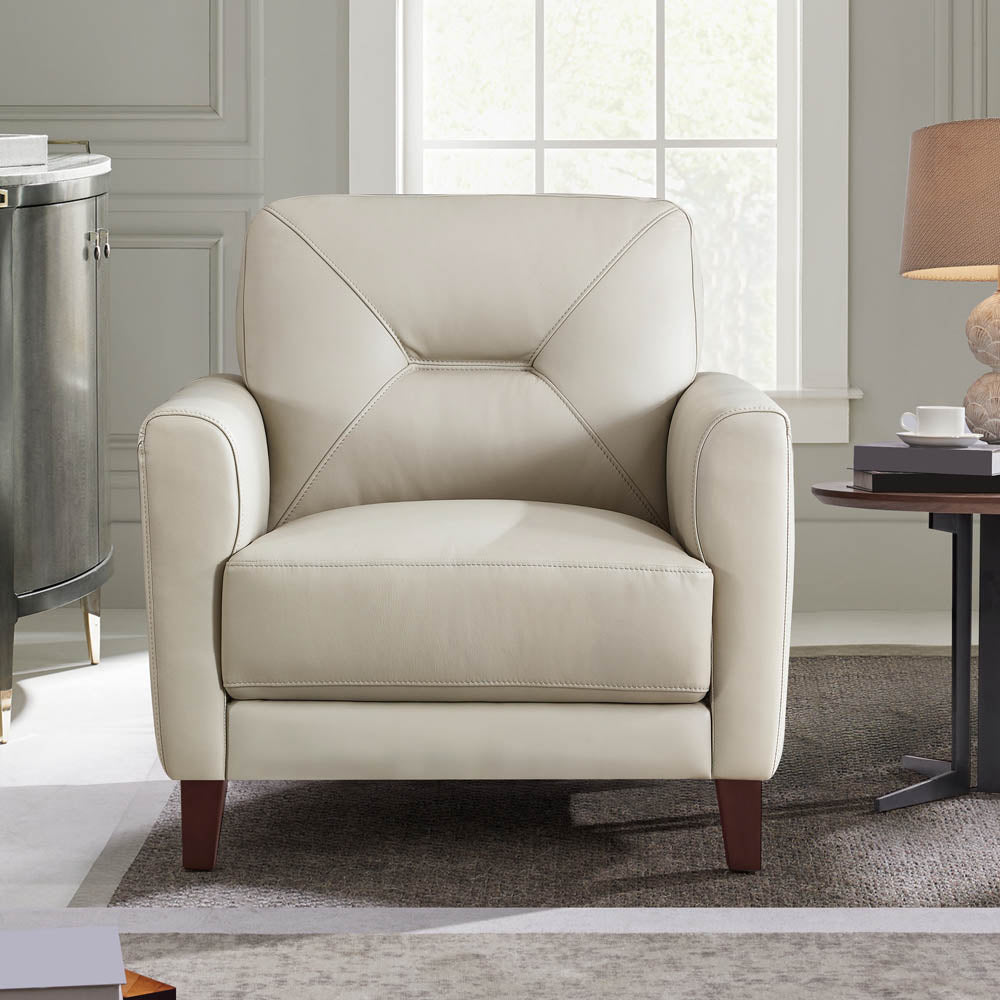 Mavis Leather Chair Beige Memory Foam Genuine Leather