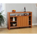 Sideboard Buffet Entry Cabinet Sliding Doors Metal Bar Handles Four Shelves Light Cherry Color Cherry Particle Board Mdf