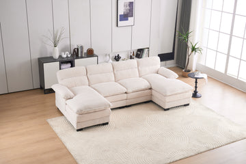 U Shaped Profile Sofa, Including Two Single Seats And Two Chaise, Modular Sofa, Corduroy Sofa White Foam Corduroy 4 Seat