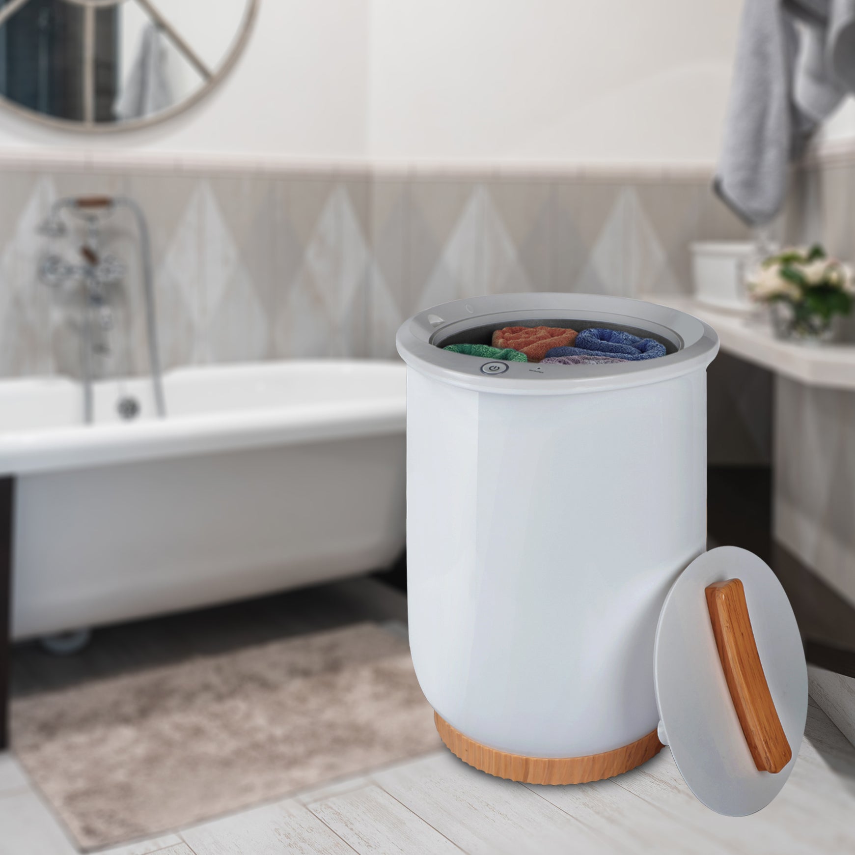 Towel Warmers, Luxury Bucket Towel Warmers, Large Towel Warmers For The Bathroom, Fits Up To 2 Oversized Towels, Bathrobes, Blankets, Pjs And More. White Plastic