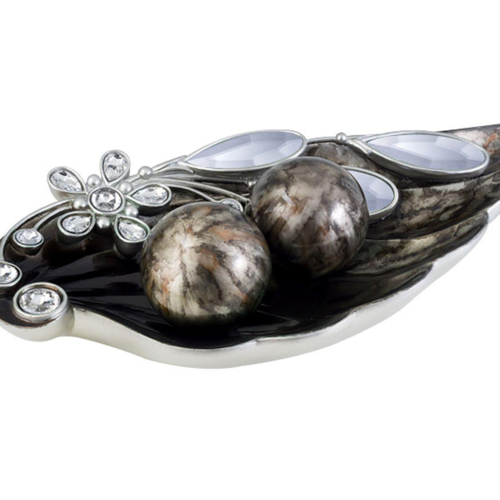 21.25" Long Polyresin Decorative Bowl "Balleria" W Black Finish And Gold Design Black Polyresin