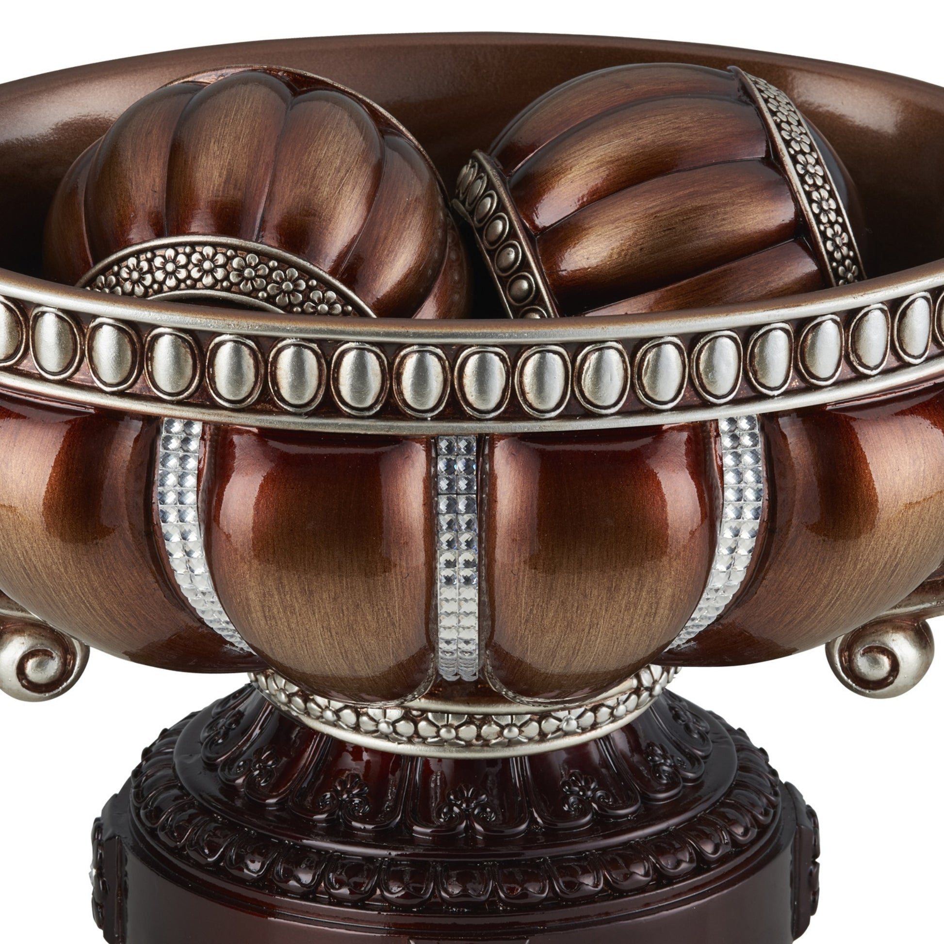 8.75" Tall" Delicata" Footed Decorative Bowl, Bronze With Silver Accents Bronze Polyresin