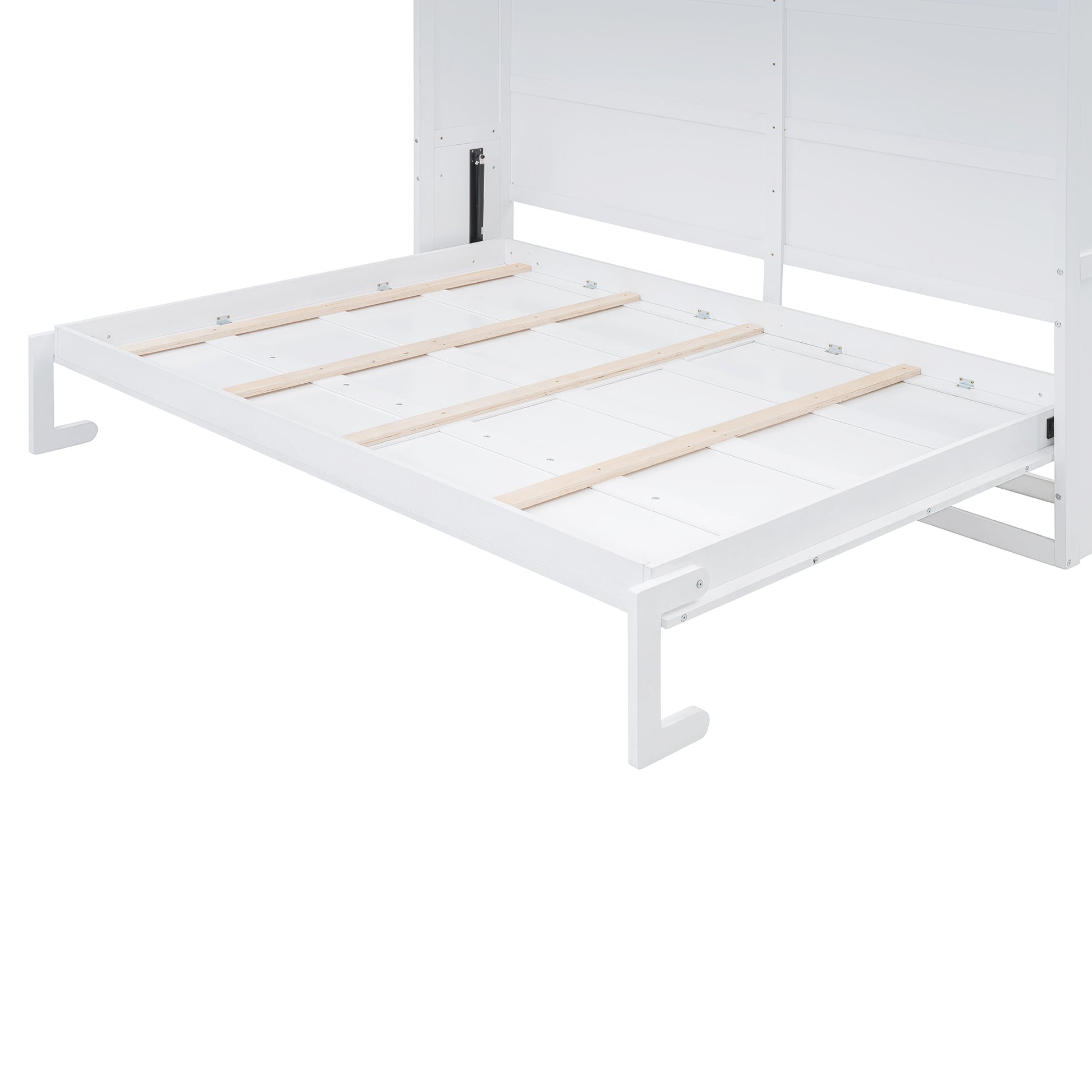 Full Size Murphy Bed Wall Bed With Top Cabinets,White Full White Plywood