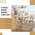 6 Piece Wood Dining Table Set With Storage Shelf And Curved Legs, Kitchen Table Set With Bench And 4 Removable Cushions Dining Chairs, Modern Style, Natural Beige Cushion Wood Dining Room Distressed Finish Rubberwood Rectangular Dining Table With Bench