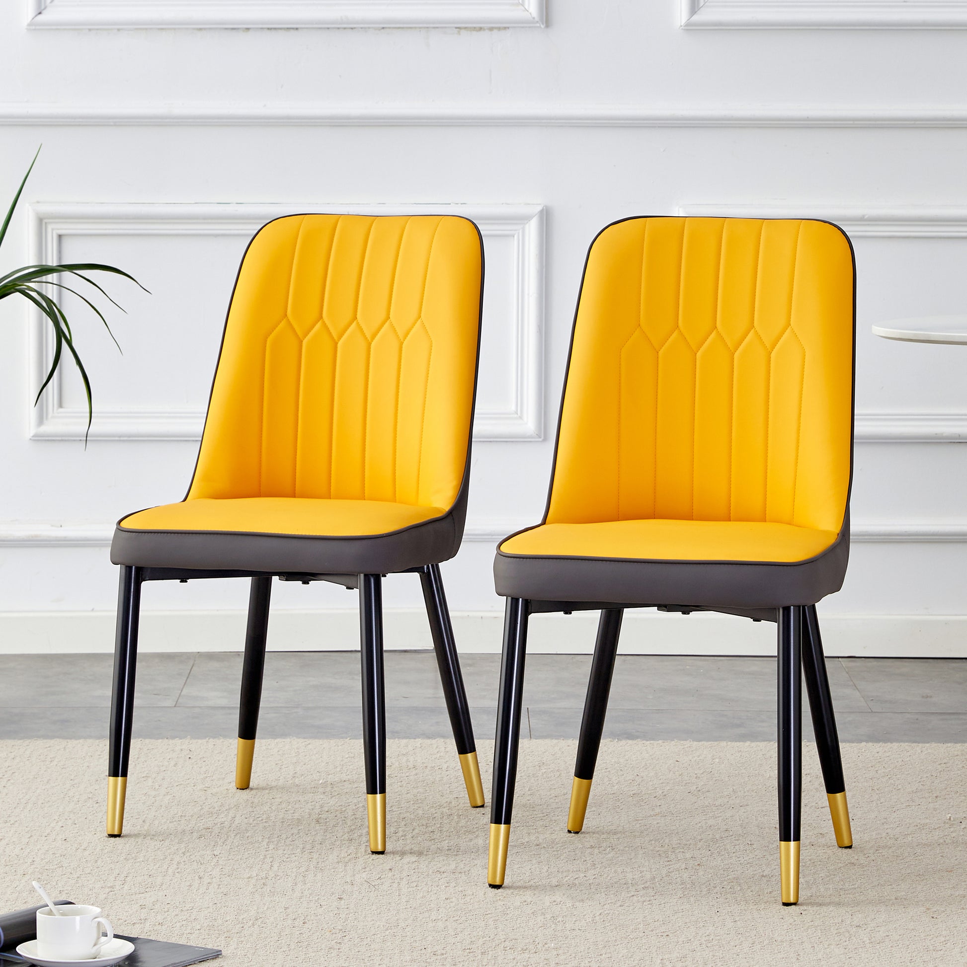 Large Modern Minimalist Rectangular Dining Table With 0.39 "Imitation Marble Black Tabletop And Golden Metal Legs, Paired With Chairs With Pu Cushions And Black Metal Legs. F 1537 C 007 Black Gold Glass Metal