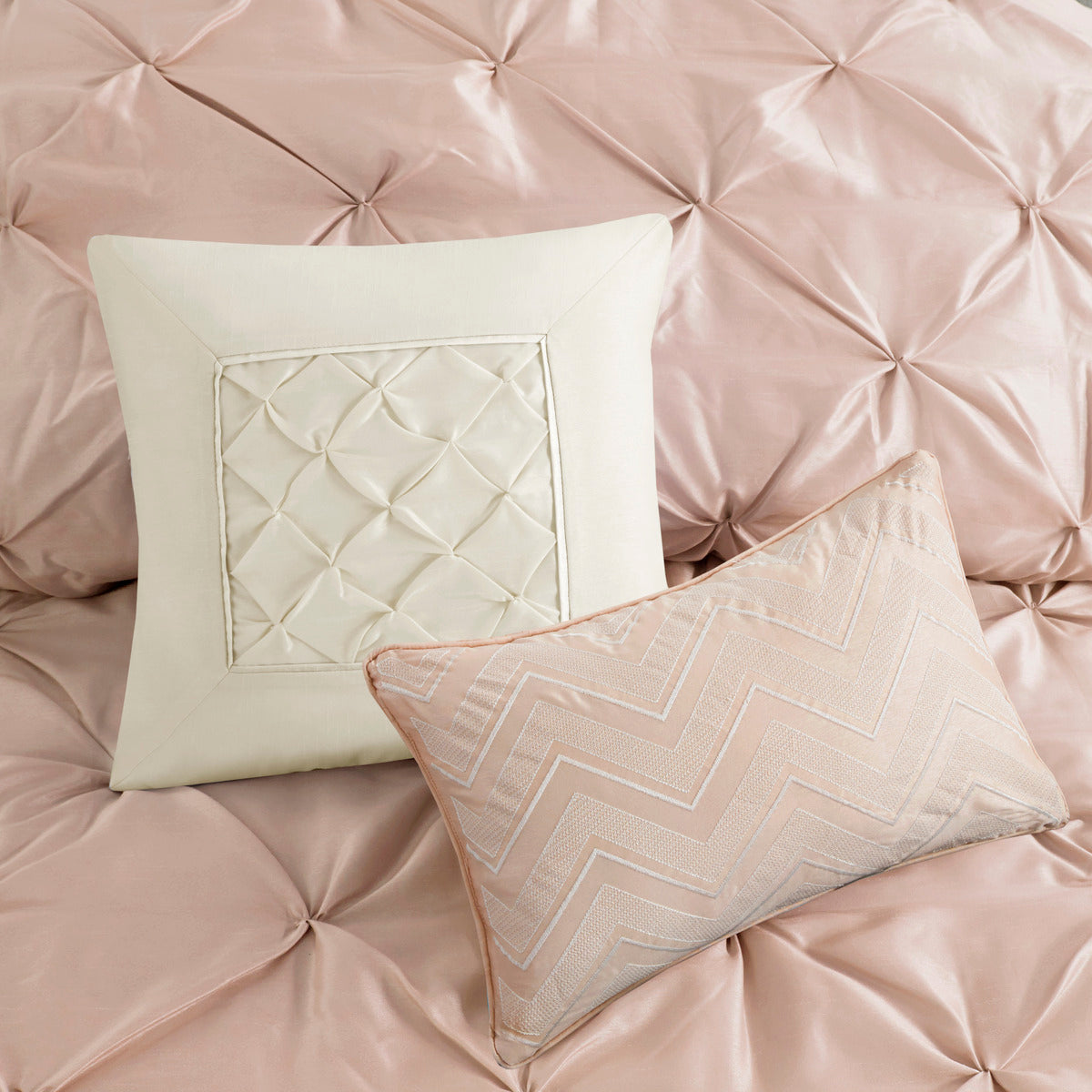 7 Piece Tufted Comforter Set Blush Full Full Blush Polyester