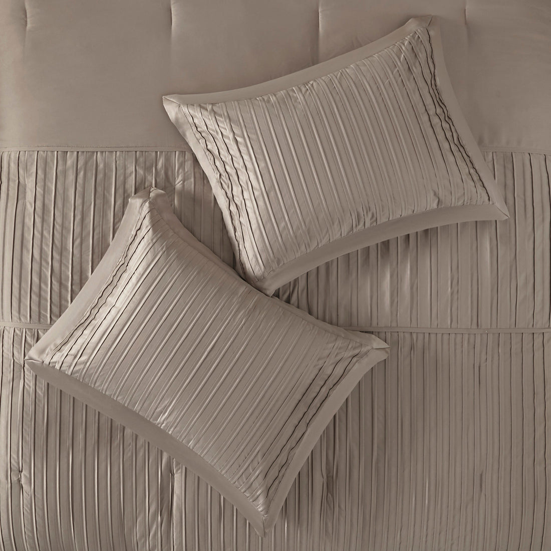 7 Piece Polyester Charmeuse Comforter Set Taupe Queen Queen Taupe Polyester