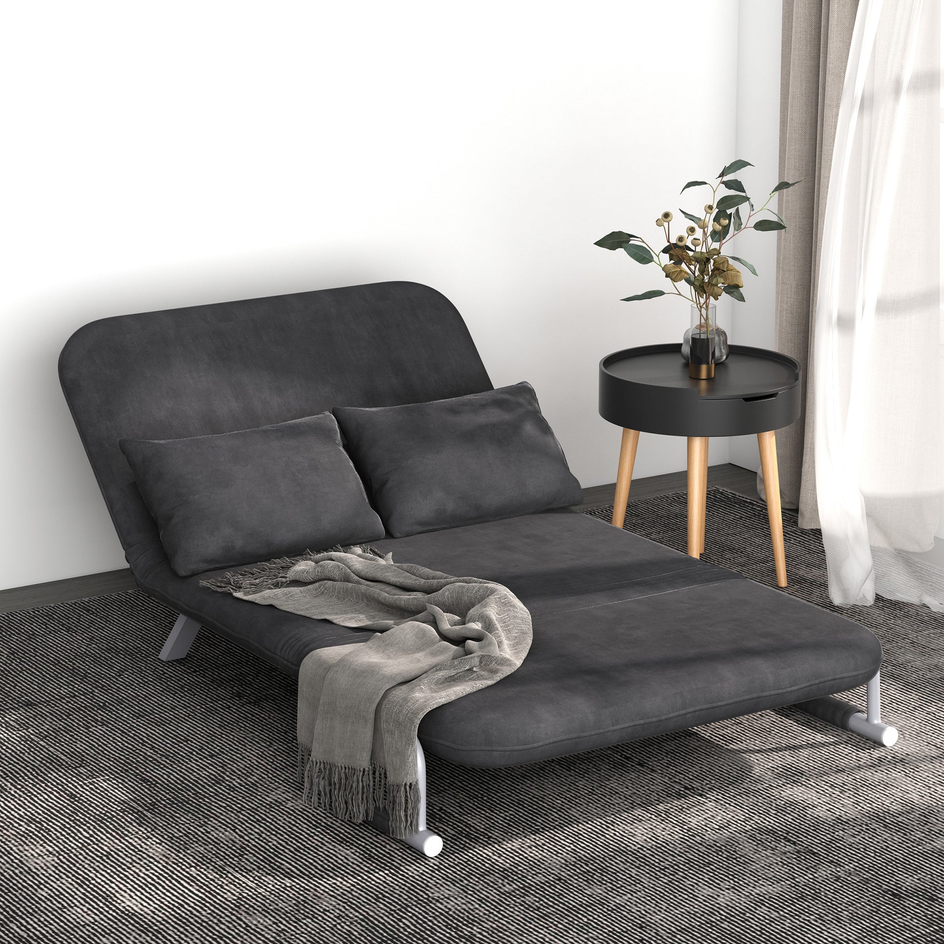 Homcom Convertible Sofa Bed Sleeper Chair, 5 Position Adjustable Backrest, Armchair Sleeper With Pillows, Leisure Chaise Lounge Couch, Gray Grey Steel 2 Seat