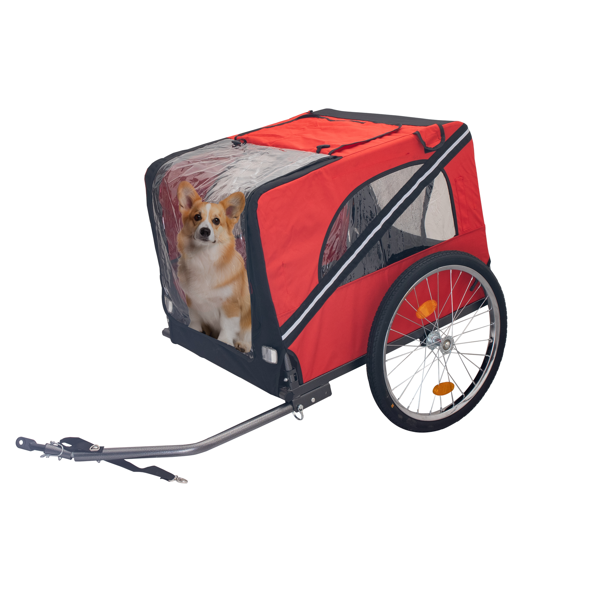 Dog Bike Trailer,Mesh Dog Cart With 3 Entrances, Safety Flag, 8 Reflectors, Folding Pet Carrier Wagon With 20 Inch Wheels, Bicycle Carrier For Medium And Small Sized Dogs Red Black Fabric Steel