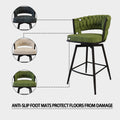 Bar Chair Linen Woven Bar Stool Set Of 4, Black Legs Barstools No Adjustable Kitchen Island Chairs,360 Swivel Bar Stools Upholstered Bar Chair Counter Stool Arm Chairs With Back Footrest, Green Green Foam Linen
