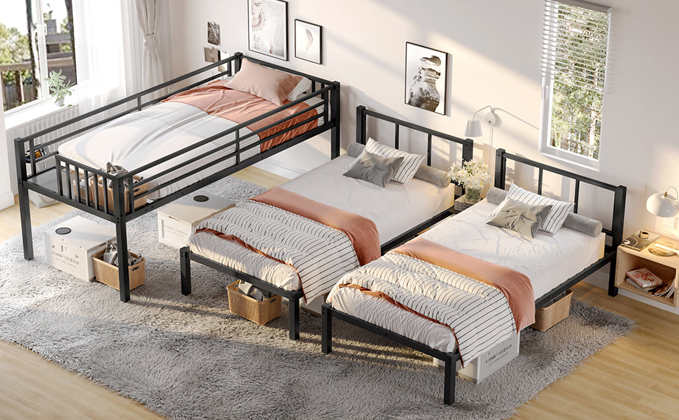Twin Over Twin & Twin Bunk Beds For 3, Twin Xl Over Twin & Twin Bunk Bed Metal Triple Bunk Bed, Black Twin Black Metal