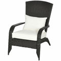Outsunny Patio Wicker Adirondack Chair, Outdoor All Weather Rattan Fire Pit Chair W Soft Cushions, Tall Curved Backrest And Comfortable Armrests For Deck Or Garden, Cream White Cream White Steel