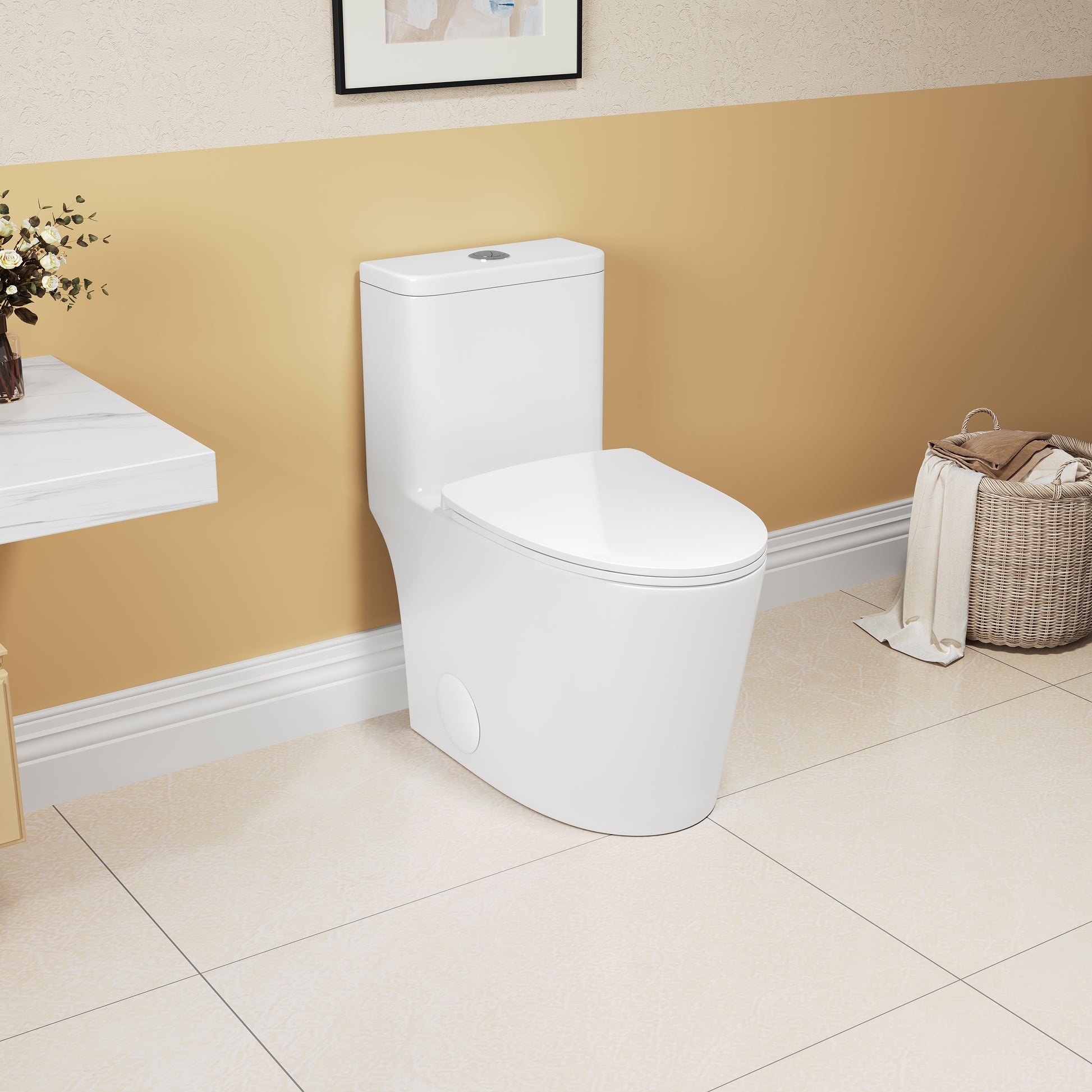 1.1 1.6 Gpf Elongated Comfort Height Floor Mounted One Piece Toiletcupc Certified, Watersense Cetified, Ceramic, White Color, Soft Close Seat White Ceramic