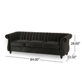 84 Inch Black 3 Seater Velvet Sofa Button Tufted With Trim, Curved Backrest, And Rolled Arms, Stylish And Elegant Couch For Modern Living Rooms, Durable Upholstery, Luxury Design Black Velvet Wood Primary Living Space Medium Firm Loose Back Medium Duty
