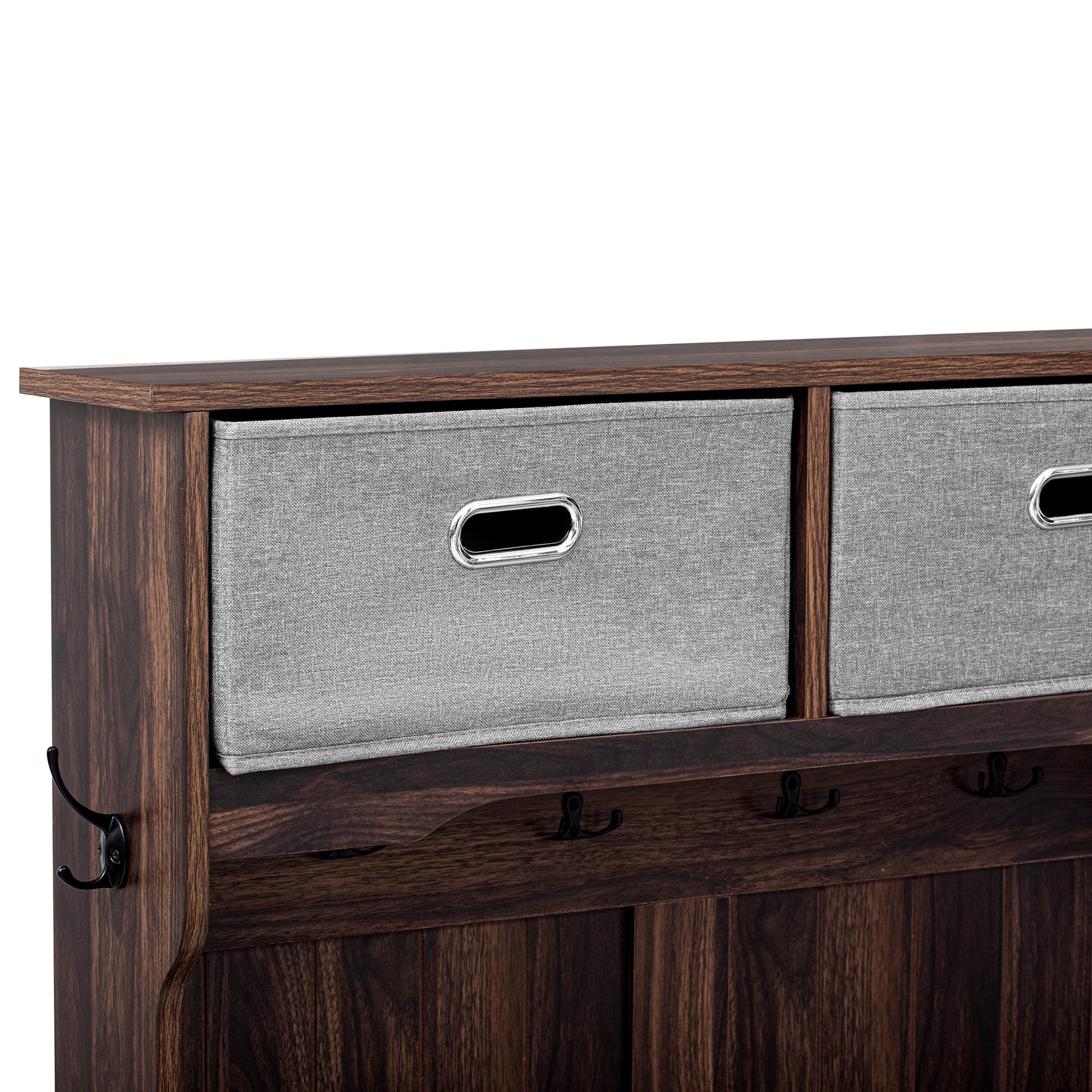 Hall Tree With 6 Hooks And Hinged Lid, Coat Hanger, Entryway Bench, Storage Bench, 3 In 1 Design, 69Inch, For Entrance, Hallway Brown Mdf