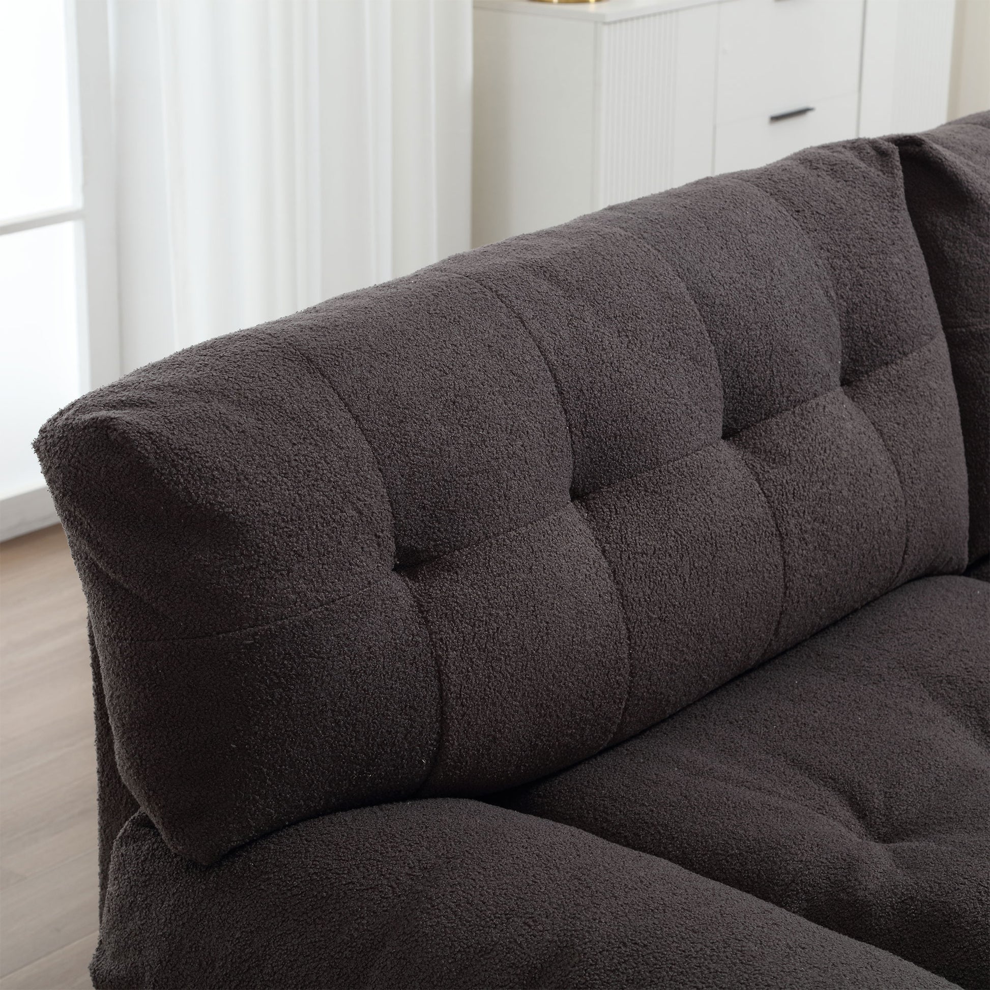 Cloud Style Sofa, Teddy Velvet Fabric, Comfy Padded Cloud Couch For Living Room, Apartment Dark Gray Light Brown Velvet Wood Primary Living Space Modern Polyester 2 Seat