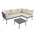 Modern Outdoor 3 Piece Pe Rattan Sofa Set All Weather Patio Metal Sectional Furniture Set With Cushions And Glass Table For Backyard, Poolside, Garden,Black,L Shaped Yes Sectional Black Seats 4 Weather Resistant Frame Water Resistant Cushion Garden &