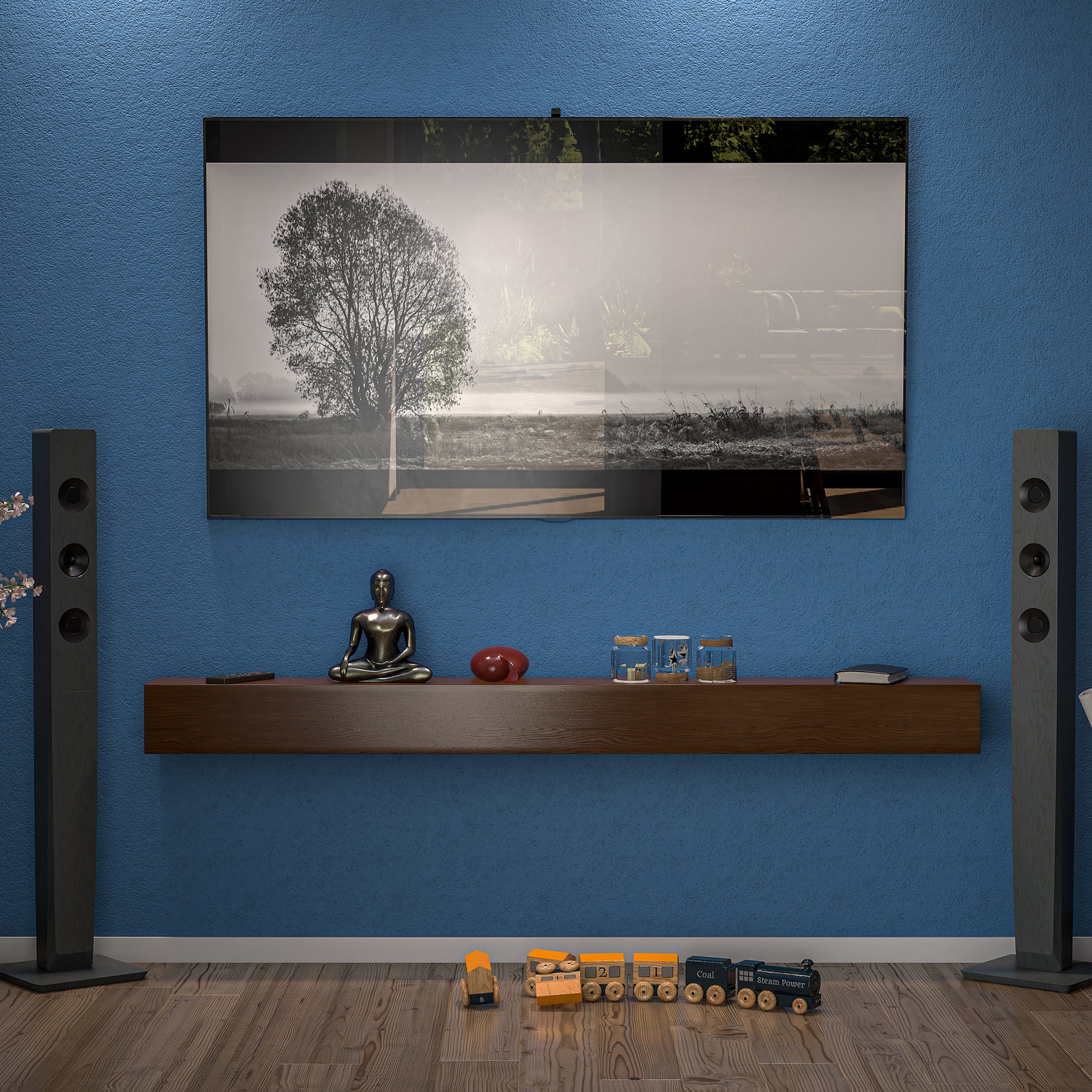 72'' Fireplace Mantel Wooden Wall Mounted Floating Shelf 8" Deep Solid Pine Wood,Brown Brown Metal & Wood