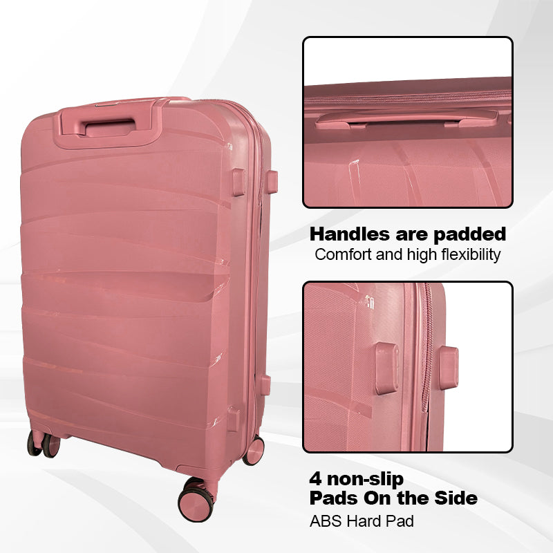 Hardside Luggage Sets 3 Pieces, Expandable Luggages Spinner Suitcase With Tsa Lock Lightweight Carry On Luggage 20Inch 24Inch 28Inch Rose Gold Polypropylene