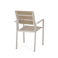 Outdoor Modern Aluminum Dining Chair With Faux Wood Seat Set Of 2 , Natural And Silver Natural Aluminium