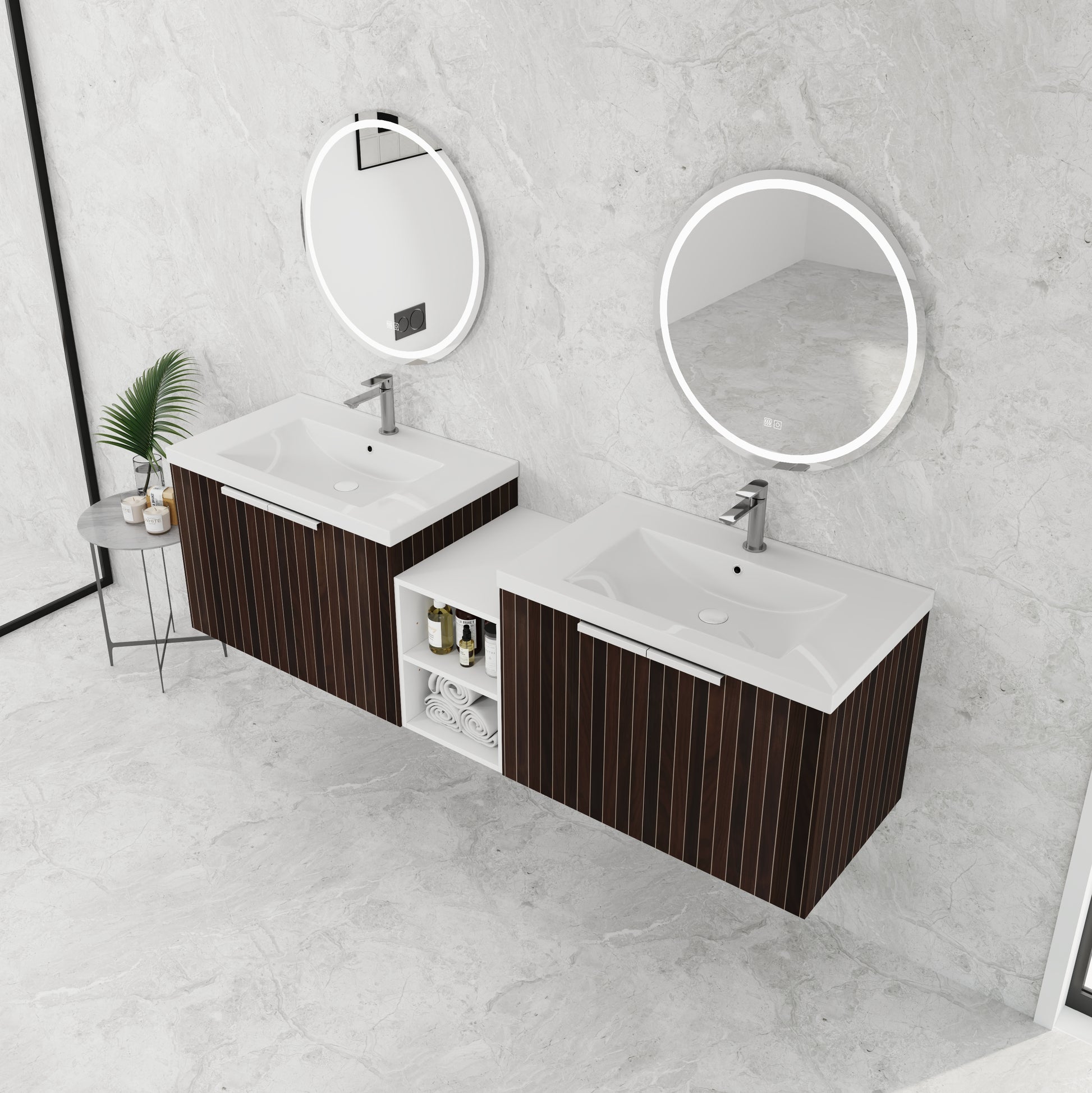 72 Inch Soft Close Doors Bathroom Vanity With Sink, A Small Storage Shelves, 30" And 12" Combination Cabinet, Kd Packing Silver Brown Stripe Bathroom Modern Plywood