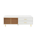 Modern White Coffee Table With 2 Glass Door Storage, 4 Drawers, Gold Metal Legs, And Multi Color Lighting In 47.2'' White Drawers Mdf