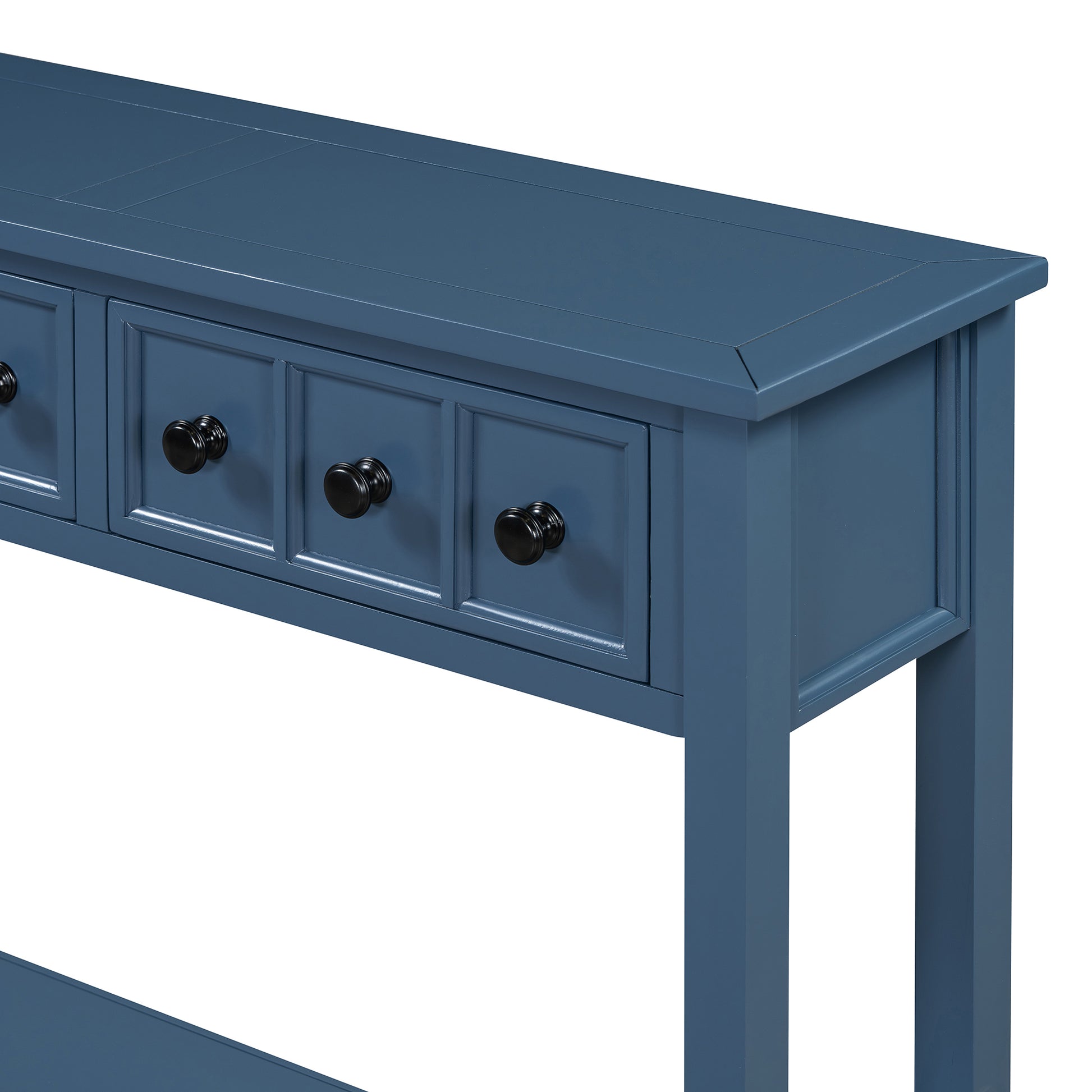 Rustic Entryway Console Table, 60" Long Sofa Table With Two Different Size Drawers And Bottom Shelf For Storage Antique Navy Antique Navy Solid Wood