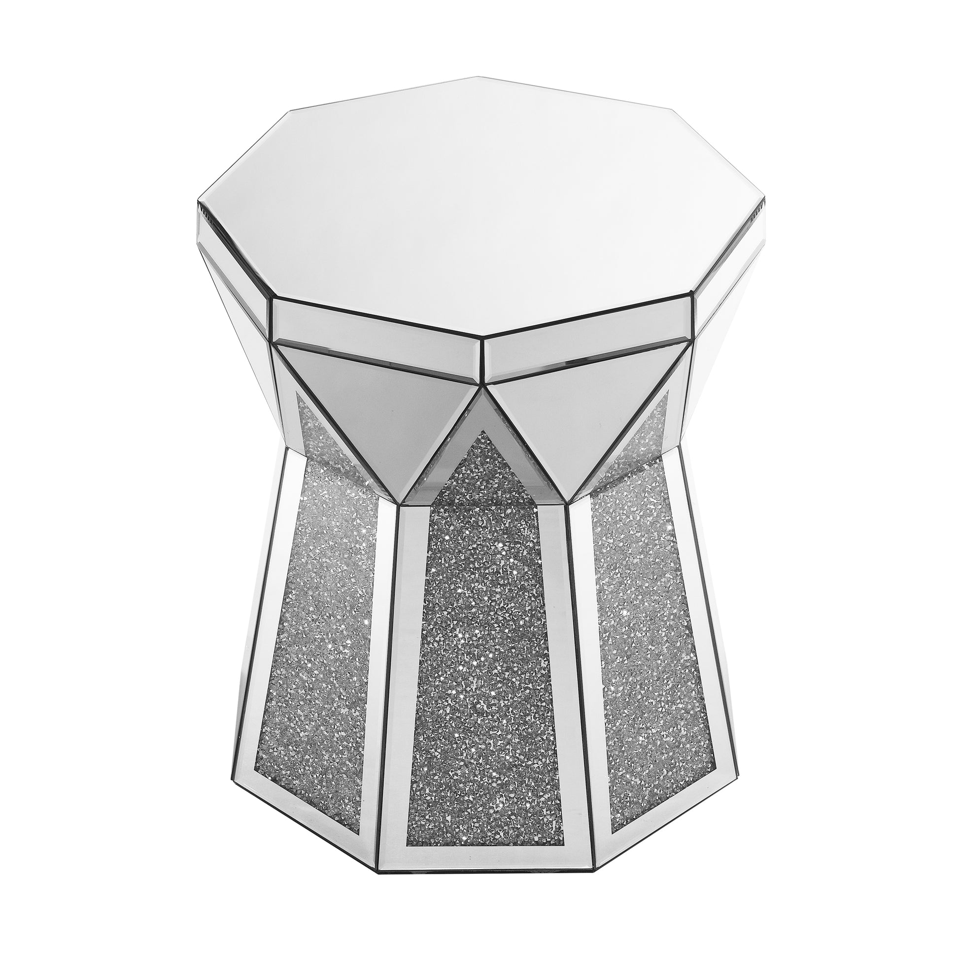 Drum Style Coffee Table With Mirror Crystal Inlay, Polygonal Silver Decorative Table, Modern Design Luxury Modern Furniture, 20 Inch About 50 Centimeters Low Coffee Table, Suitable For Living Room Silver Primary Living Space American Design Console