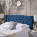 Upholstered Wingback Headboard, Button Tufted Upholstery, Sturdy Structure, King Size, Dark Navy Dark Navy Fabric