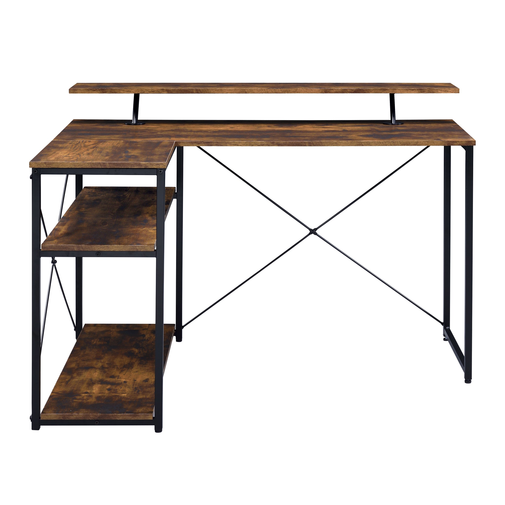 Weathered Oak And Black 3 Shelf Writing Desk Oak Writting Desk Office Oak L Shape Shelves Wood Metal