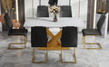 Table And Chair Set, The Table Is Equipped With A Marble Patterned Mdf Tabletop And Gold Table Legs.Dining Chairs,Gold Legged Upholstered Chairs Made Of Artificial Leather. Black Gold Seats 6 Mdf