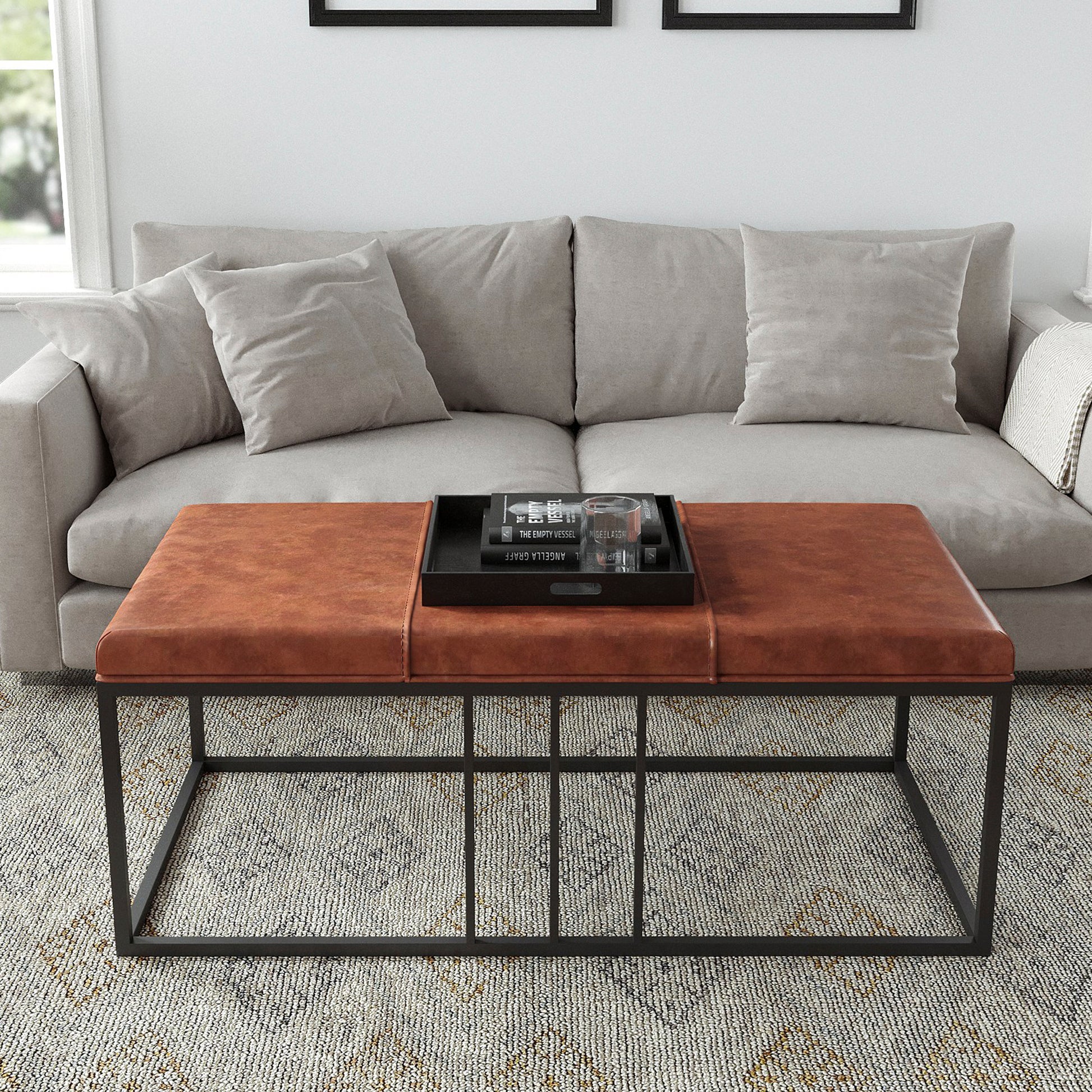 Riley Indoor Brown Faux Leather Multi Function Entry Bench Table Brown Black Foam Metal