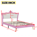 Full Size Upholstered Bed Frame With Led Lights, Modern Upholstered Princess Bed With Crown Headboard, Pink White Box Spring Not Required Full Pink White Wood Bedroom Modern Bed Frame Pu