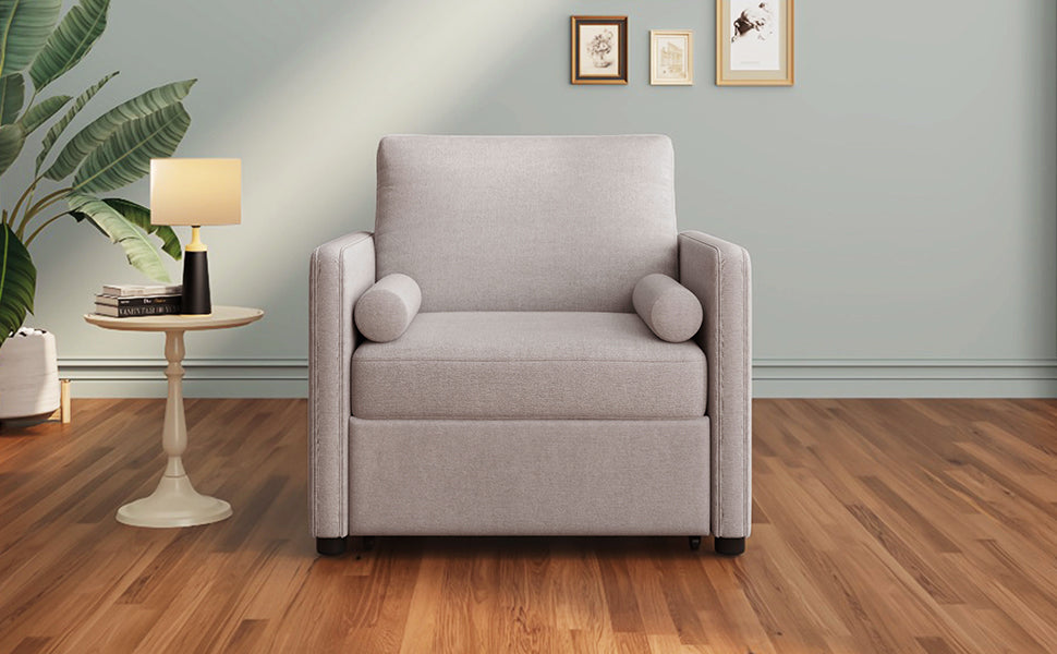 3 In 1 Convertible Sleeper Chair With Adjustable Backrest, Lounger Chair Turns Into Bed, Single Bed For Living Room, Linen, Tan Tan Linen