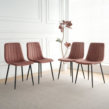 Interior Pink Velvet Dining Chair, Modern Kitchen Dining Chair With Cushion Back, Upholstered Side Chair With Black Coated Metal Legs, Family Kitchen Dining And Living Room Set Of 4 Metal Pink