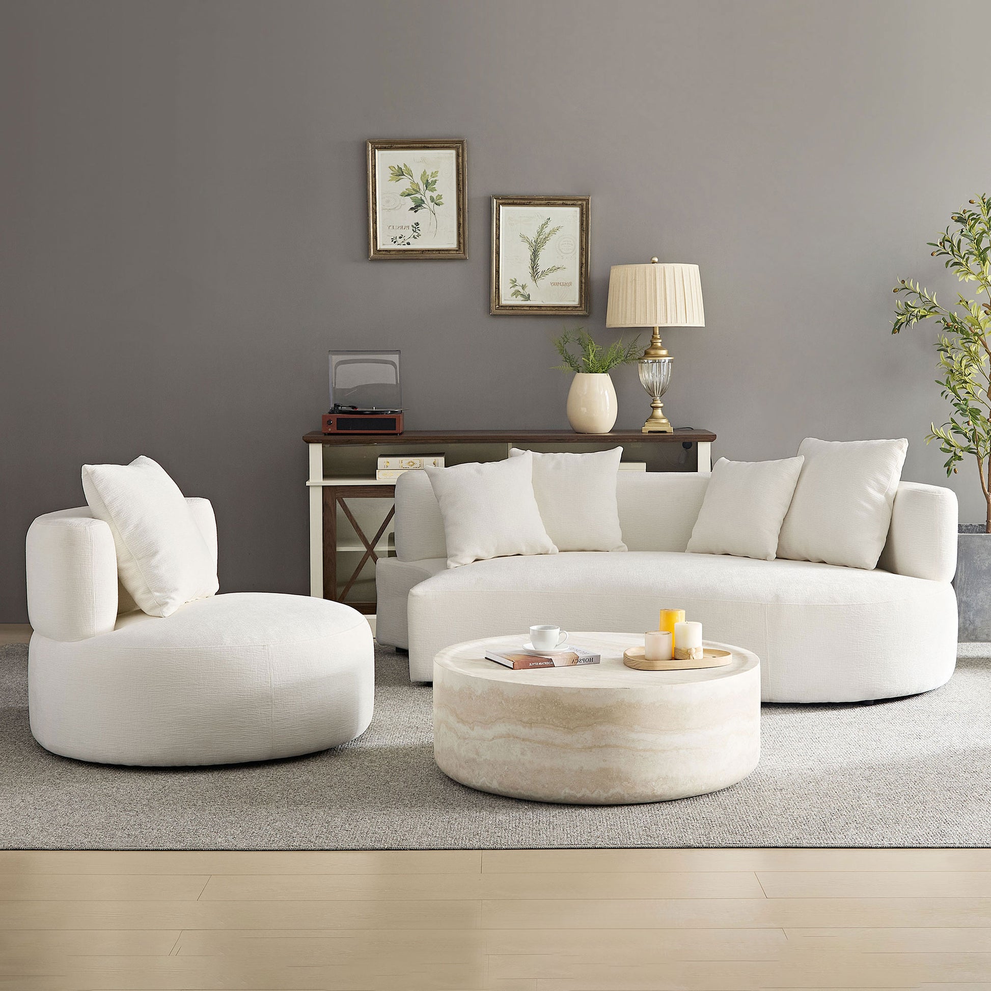 110.23 Inch Modern Sectional Curved Rotatable Sofa Couch, Swivel Sofa 360 Comfy Sofa For Living Room Bedroom,Upholstered 4 Seat Sofa Couch Fabric Cream Style Couch Set For Apartment,Beige Beige Fabric 4 Seat