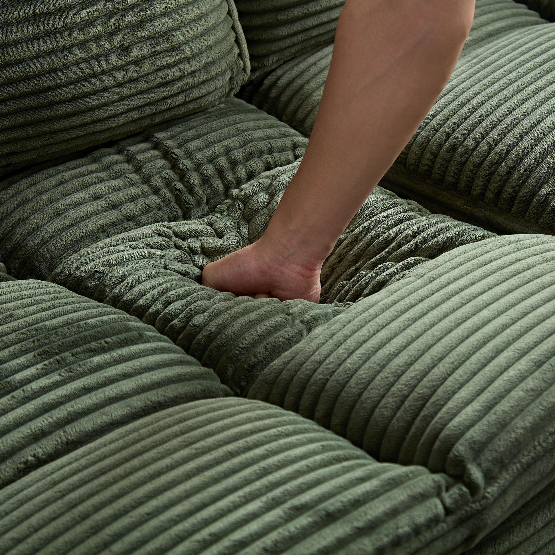 5 Seats,Oversized Sectional Sofa,L Shaped Corner Couch With Detachable Seat & Back Cushion, Corduroy Upholstery Convertible Sleeper Sofa&Couch For Living Room Green Fabric 5 Seat