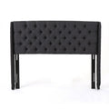 Upholstered Wingback Headboard, Button Tufted Upholstery, Sturdy Structure, King Size, Black Black Fabric