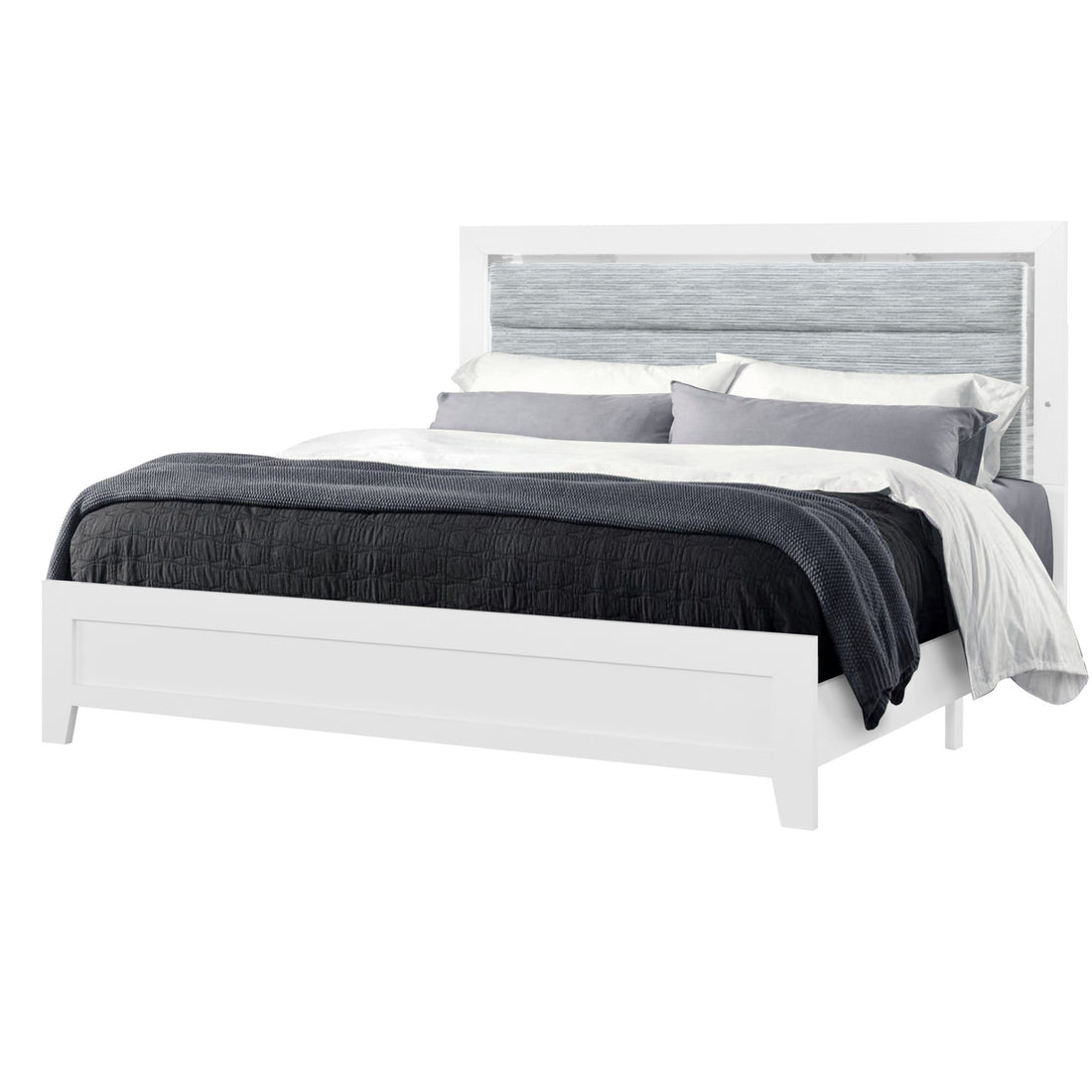 Omoda White Twin Bed With Led White Rubber Wood