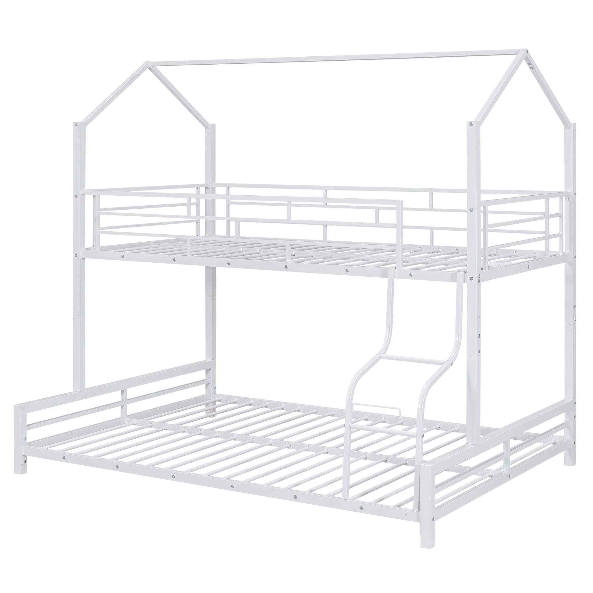 Metal House Bunk Bed, Twin Over Full, White Full White Metal