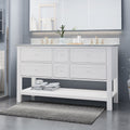61'' Bathroom Vanity With Marble Top & Double Ceramic Sinks, 4 Drawers, Open Shelf, White White Plywood