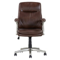 Mid Back Brown Faux Leather Swivel Office Executive Chair, Ergonomic Conference Desk Chair, Brown Silver Caster Plastic Brown,Silver Office Foam Rectangular Contemporary Push Button Office Chairs Solid Back Plywood Adjustable Height Faux Leather