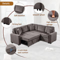 Modular Sofa, Sectional Couch L Shaped Sofa Couch With Pullout Sleeper, 5 Seat Chenille Corner Sofa For Living Room, 3 Pillows Included, Light Brown Light Brown Chenille Foam Plywood 5 Seat