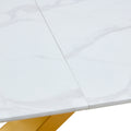 Table And Chair Set, The Table Is Equipped With A Marble Patterned Mdf Tabletop And Gold Table Legs.Dining Chairs,Gold Legged Upholstered Chairs Made Of Artificial Leather. Gold White Seats 6 Mdf